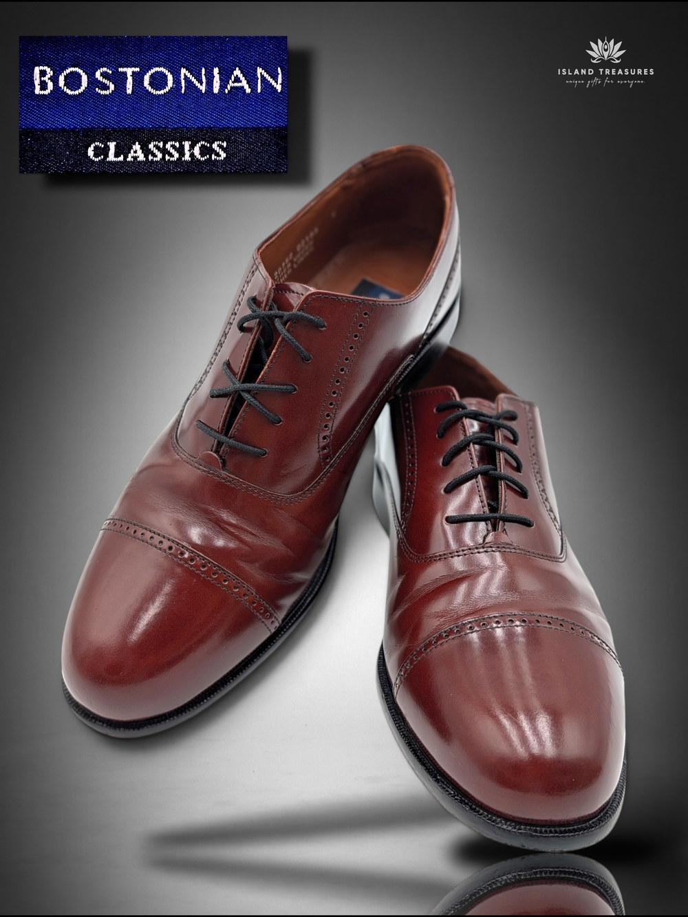 Bostonian Sz 10 Classics First Flex Cap Toe Oxford Burgundy Leather